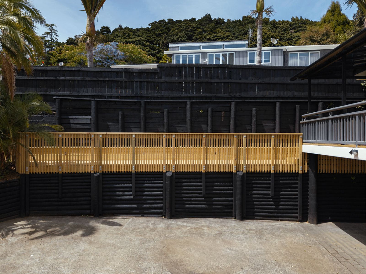 Lower deck with vertical timber balustrade